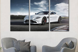 Модульная картина на холсте из 3 частей KIL Art триптих Белый Aston Martin Vantage 128x81 см (1402-31)