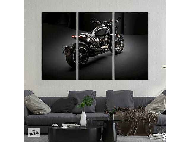 Модульная картина на холсте из 3 частей KIL Art триптих Брутальный мотоцикл Triumph Rocket 3 128x81 см (1407-31)