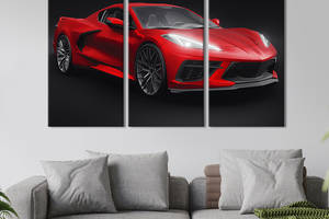Модульная картина на холсте из 3 частей KIL Art триптих Авто Chevrolet Corvette в красном цвете 78x48 см (1408-31)