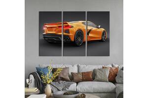 Модульная картина на холсте из 3 частей KIL Art триптих Яркий спорткар Chevrolet Corvette Stingray 128x81 см (1409-31)