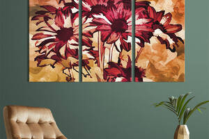 Модульная картина на холсте из 3 частей KIL Art триптих Бордовые цветы 156x100 см (768-31)