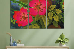 Модульная картина на холсте из 3 частей KIL Art триптих Ароматные розовые цветы шиповника 78x48 см (769-31)