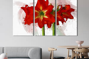 Модульная картина на холсте из 3 частей KIL Art триптих Красная комнатная лилия 128x81 см (771-31)