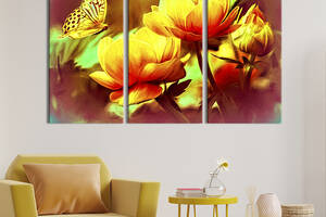Модульная картина на холсте из 3 частей KIL Art триптих Пышные жёлтые тюльпаны 156x100 см (788-31)