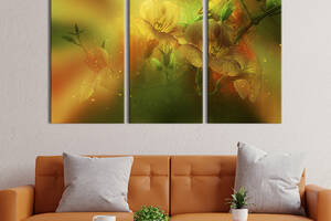 Модульная картина на холсте из 3 частей KIL Art триптих Красивые цветы в лучах света 156x100 см (803-31)