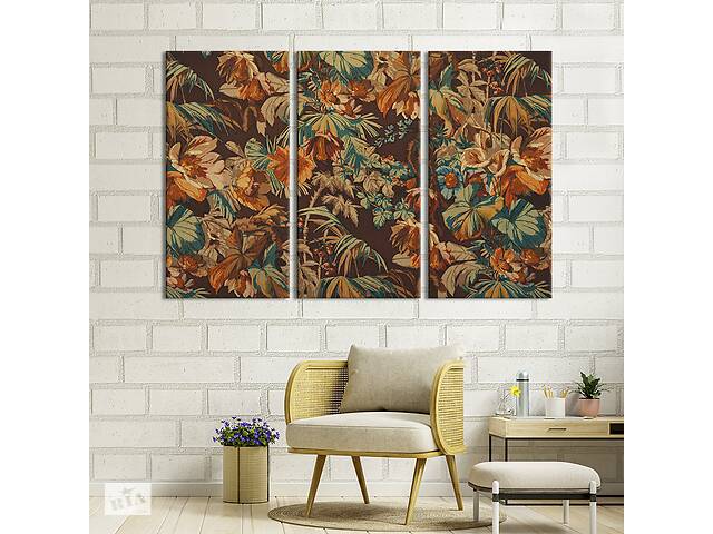 Модульная картина на холсте из 3 частей KIL Art триптих Осенние цветы 128x81 см (805-31)