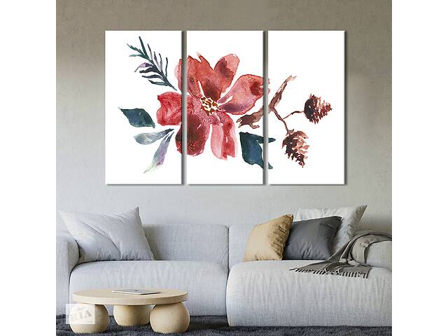 Модульная картина на холсте из 3 частей KIL Art триптих Акварельный цветок на ветке 78x48 см (809-31)