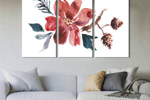 Модульная картина на холсте из 3 частей KIL Art триптих Акварельный цветок на ветке 156x100 см (809-31)