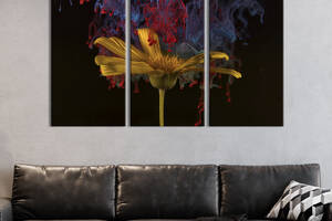 Модульная картина на холсте из 3 частей KIL Art триптих Цветная абстракция и цветок 78x48 см (834-31)