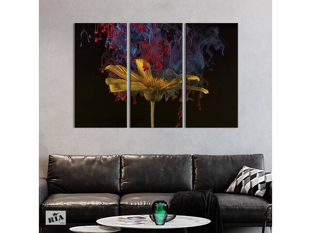 Модульная картина на холсте из 3 частей KIL Art триптих Цветная абстракция и цветок 156x100 см (834-31)