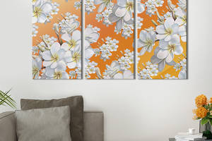 Модульная картина на холсте из 3 частей KIL Art триптих Красивый цветочный узор 128x81 см (848-31)