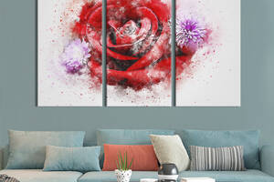 Модульная картина на холсте из 3 частей KIL Art триптих Абстрактная красная роза 156x100 см (849-31)