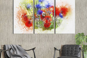 Модульная картина на холсте из 3 частей KIL Art триптих Яркие полевые цветы 156x100 см (851-31)