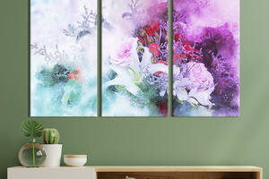 Модульная картина на холсте из 3 частей KIL Art триптих Необычный абстрактный букет цветов 156x100 см (854-31)