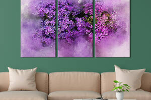 Модульная картина на холсте из 3 частей KIL Art триптих Фиолетовые фиалки 156x100 см (855-31)