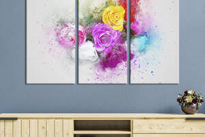 Модульная картина на холсте из 3 частей KIL Art триптих Композиция из разноцветных роз 128x81 см (862-31)