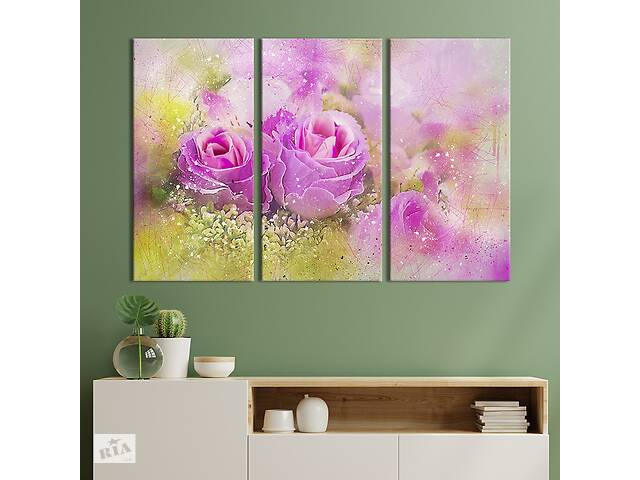 Модульная картина на холсте из 3 частей KIL Art триптих Волшебные розовые розы 128x81 см (866-31)