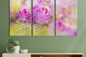 Модульная картина на холсте из 3 частей KIL Art триптих Волшебные розовые розы 78x48 см (866-31)
