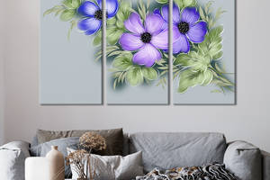 Модульная картина на холсте из 3 частей KIL Art триптих Красивая цветочная ветка 78x48 см (867-31)