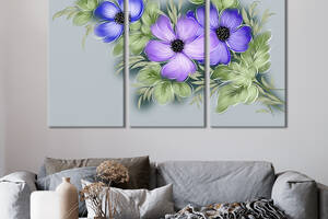 Модульная картина на холсте из 3 частей KIL Art триптих Красивая цветочная ветка 156x100 см (867-31)