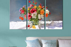 Модульная картина на холсте из 3 частей KIL Art триптих Летние яркие цветы 128x81 см (872-31)