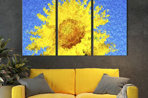 Модульная картина на холсте из 3 частей KIL Art триптих Абстрактный солнечный подсолнух 128x81 см (878-31)