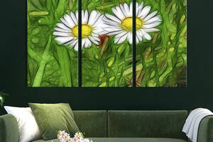 Модульная картина на холсте из 3 частей KIL Art триптих Пара очаровательных ромашек 128x81 см (893-31)