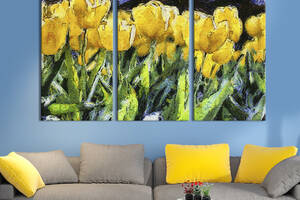Модульная картина на холсте из 3 частей KIL Art триптих Красивые жёлтые тюльпаны 128x81 см (906-31)