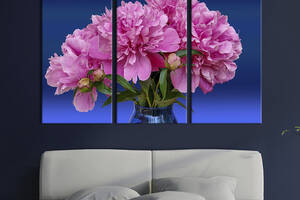 Модульная картина на холсте из 3 частей KIL Art триптих Восхитительные розовые пионы 156x100 см (907-31)