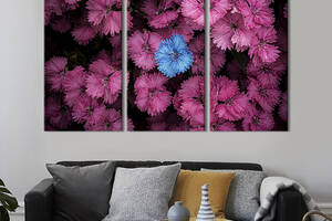 Модульная картина на холсте из 3 частей KIL Art триптих Красивые розовые васильки 128x81 см (909-31)