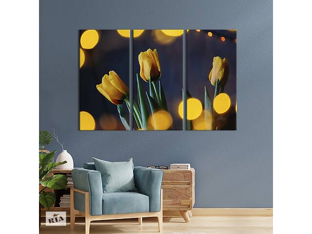 Модульная картина на холсте из 3 частей KIL Art триптих Три жёлтых тюльпана 156x100 см (923-31)