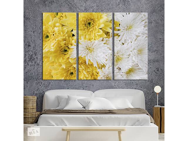 Модульная картина на холсте из 3 частей KIL Art триптих Снежные и солнечные хризантемы 78x48 см (932-31)