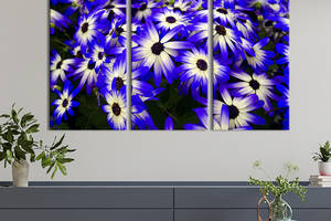 Модульная картина на холсте из 3 частей KIL Art триптих Необычные синие цветы 128x81 см (938-31)