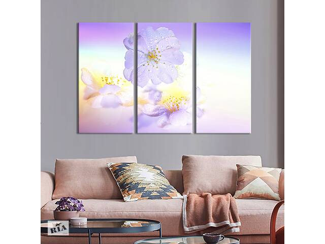 Модульная картина на холсте из 3 частей KIL Art триптих Невесомые нежные цветы 156x100 см (955-31)