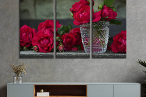 Модульная картина на холсте из 3 частей KIL Art триптих Розы и хрустальная ваза 128x81 см (984-31)