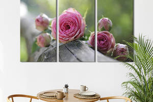 Модульная картина на холсте из 3 частей KIL Art триптих Красивые чайные розы 78x48 см (987-31)