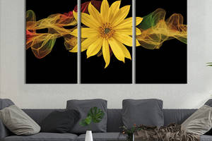 Модульная картина на холсте из 3 частей KIL Art триптих Цветок и абстрактный дым 128x81 см (995-31)