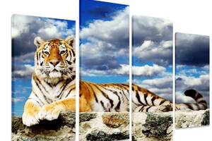 Модульна картина на полотні із чотирьох частин KIL Art Звір Гордий тигр 129x90 см (M4_L_251)