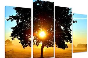 Модульна картина на полотні із чотирьох частин KIL Art Дерево Сонце в кроні 129x90 см (M4_L_254)