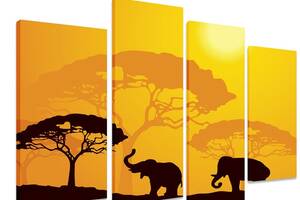 Модульна картина на полотні із чотирьох частин KIL Art Слони Силуети гігантів 129x90 см (M4_L_261)