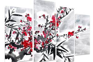 Модульна картина на полотні із чотирьох частин KIL Art Квіти Гілка сакури 129x90 см (M4_L_267)