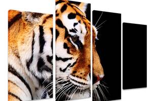 Модульна картина на полотні із чотирьох частин KIL Art Тигр Профіль хижака 129x90 см (M4_L_269)