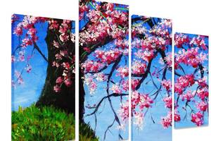 Модульная картина на холсте из четырех частей KIL Art Дерево Цветение сакуры 129x90 см (M4_L_271)