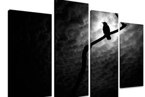 Модульна картина на полотні із чотирьох частин KIL Art Птах Самотній ворон 129x90 см (M4_L_286)