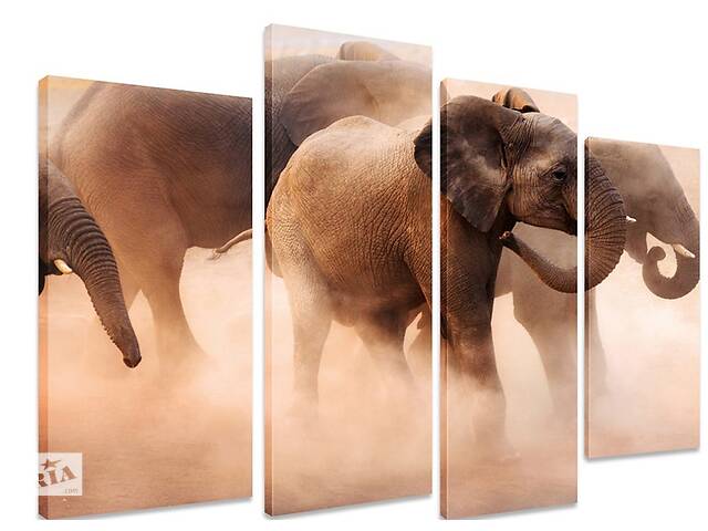 Модульная картина на холсте из четырех частей KIL Art Животные Стая слонов 129x90 см (M4_L_297)