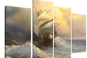 Модульная картина на холсте из четырех частей KIL Art Море Шторм 129x90 см (M4_L_300)