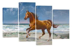Модульная картина на холсте из четырех частей KIL Art Конь Лошадь на берегу моря 129x90 см (M4_L_316)