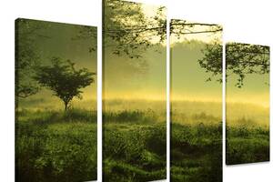 Модульная картина на холсте из четырех частей KIL Art Поле Утренняя зелень 129x90 см (M4_L_322)
