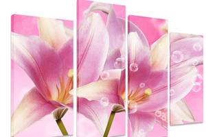 Модульна картина на полотні із чотирьох частин KIL Art Квіти Рожеві лілії 129x90 см (M4_L_336)