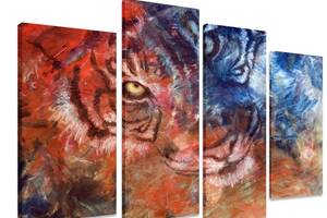 Модульная картина на холсте из четырех частей KIL Art Тигр Колоритный зверь 129x90 см (M4_L_344)
